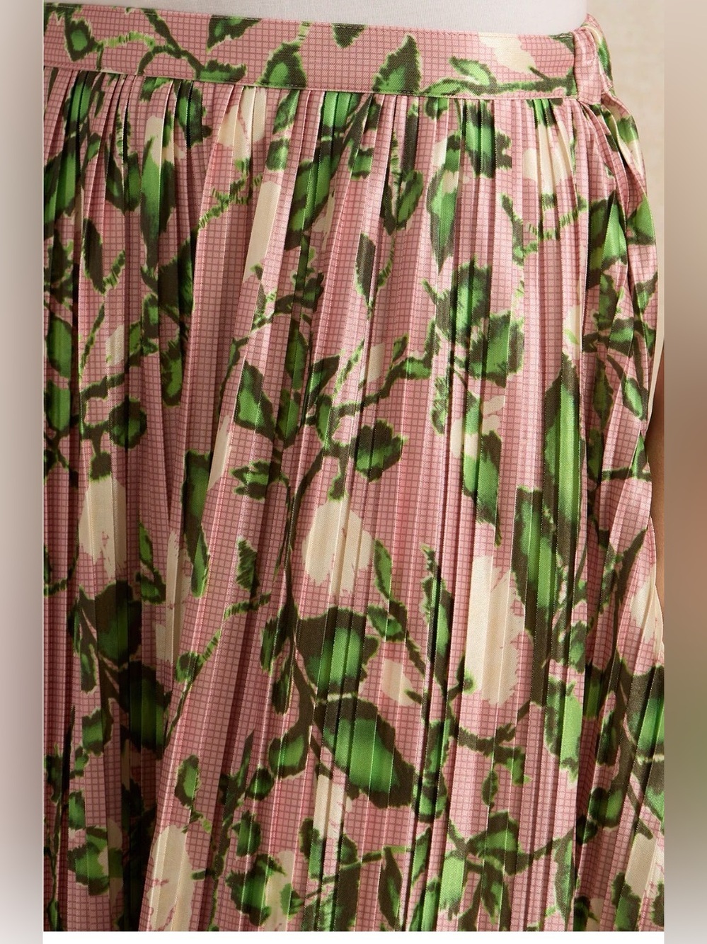 Zara Pink Floral Pleated Skirt with Green Print